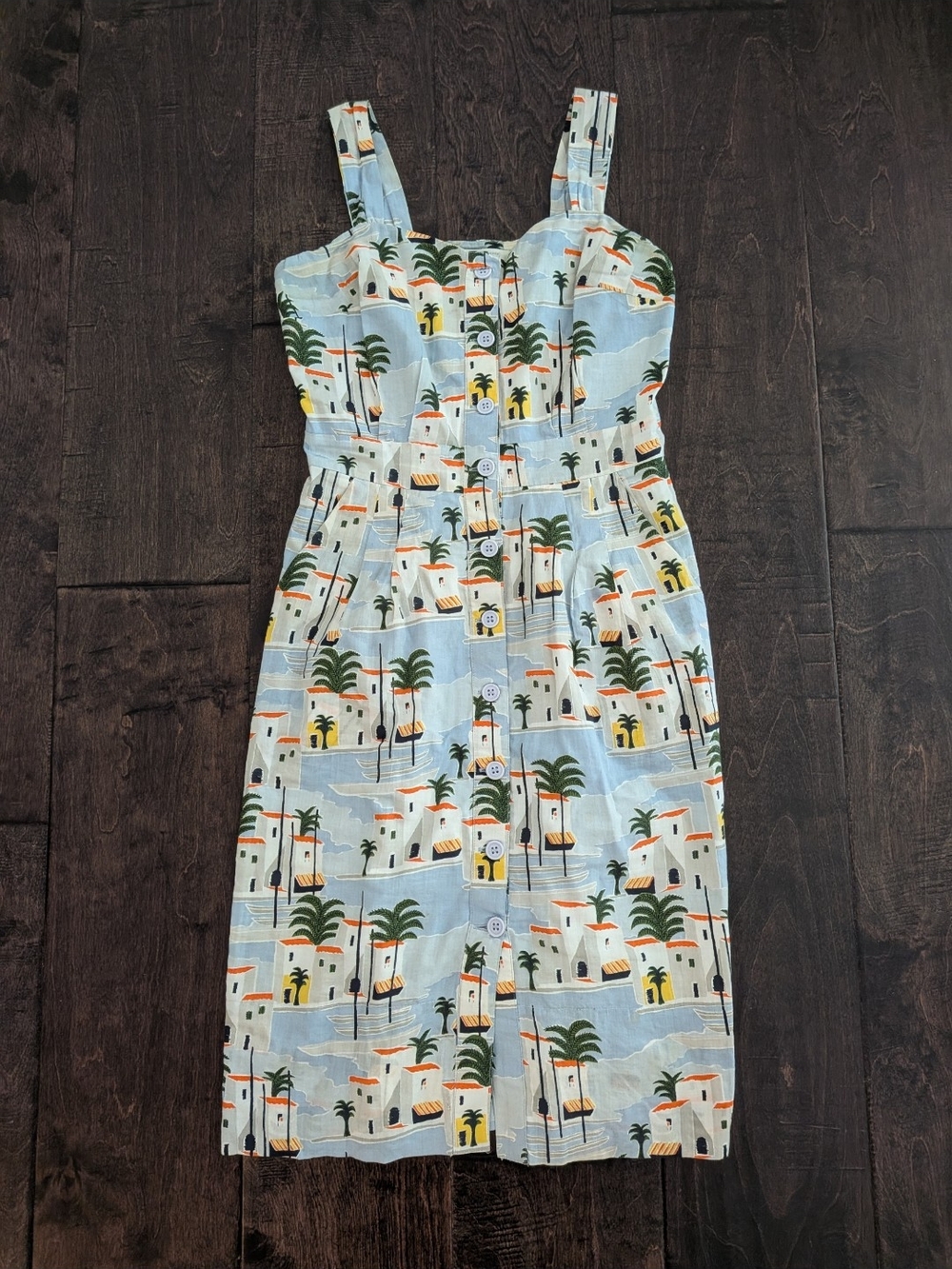 Modcloth Light Blue Tropical Print Midi Dress